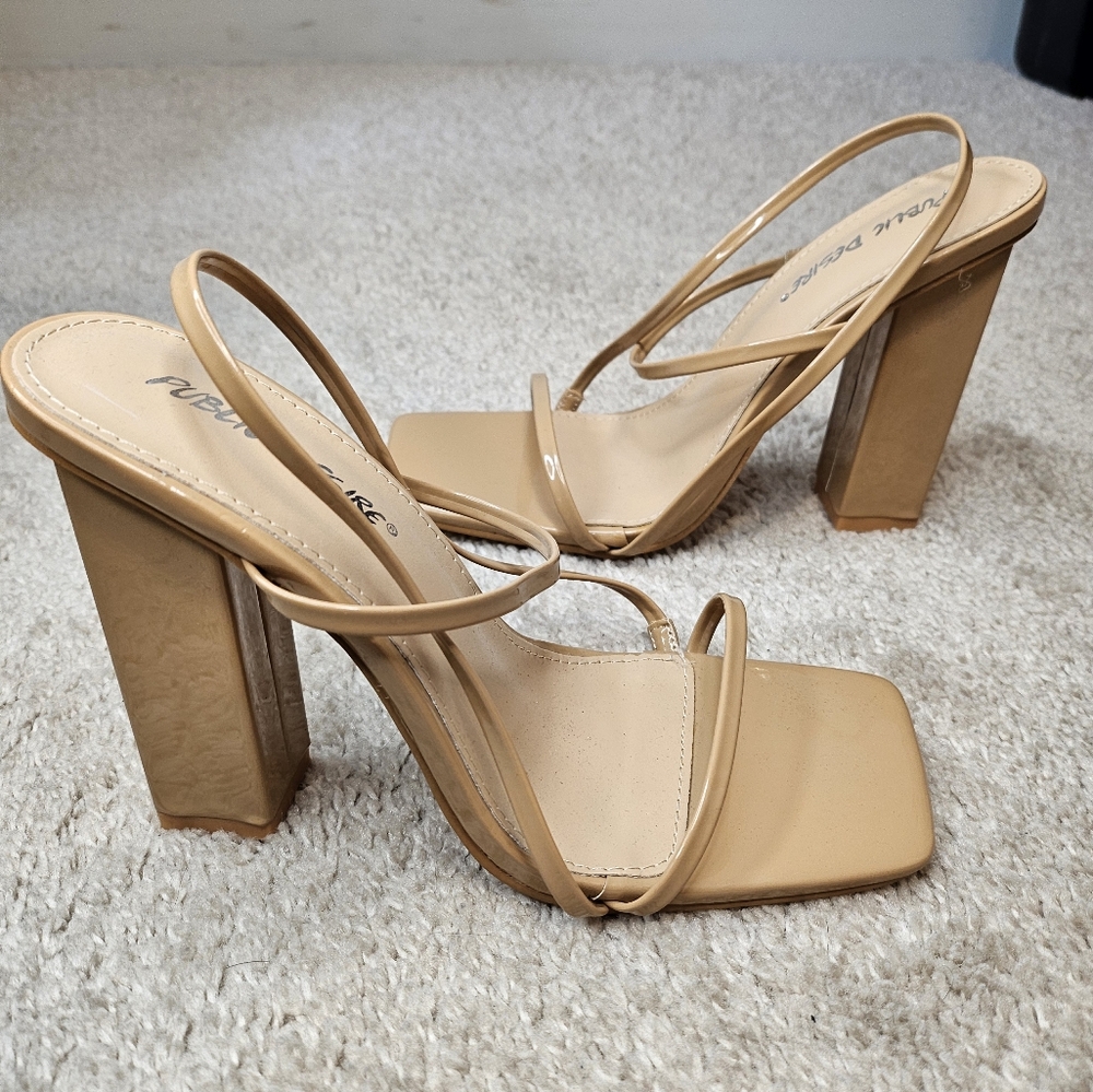 Nude Strappy Block Heel Sandals